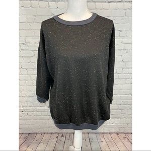 Vintage Crewneck Sweatshirt Black w Flecks of Color & Navy Trim-Medium
